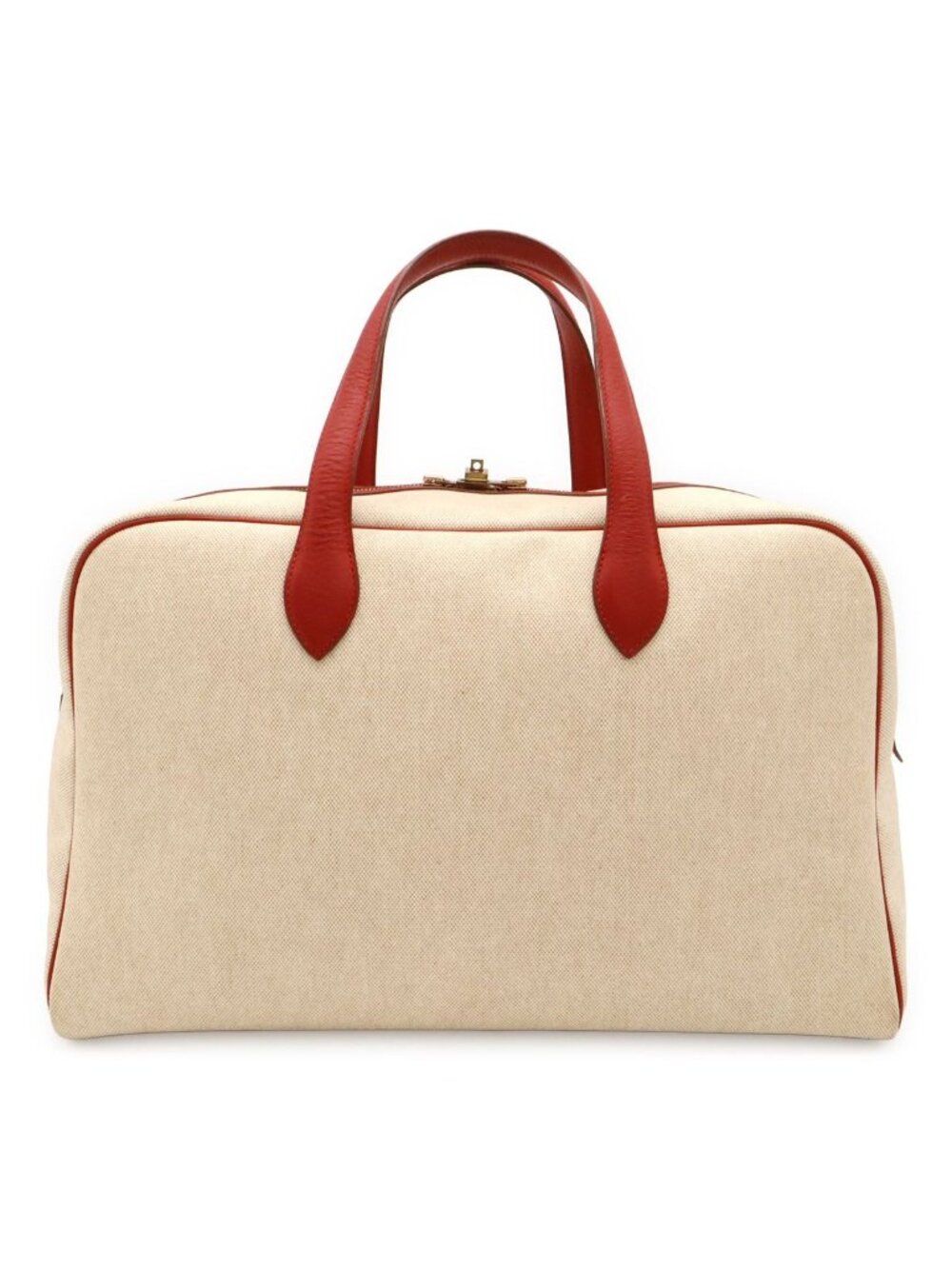 Hermes Boston Bag Purse Travelbag Toile H Leather Beige